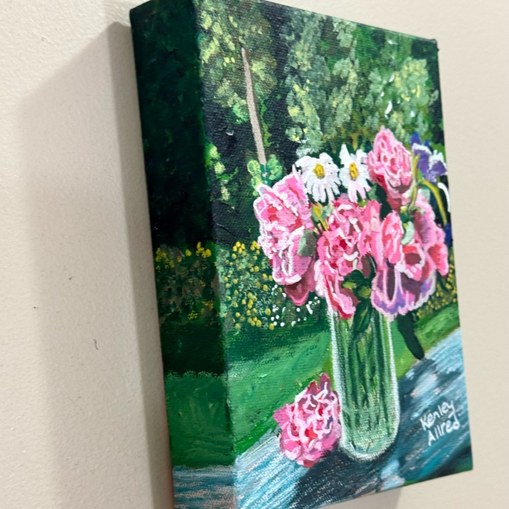Original Flowers in Vase Floral Acrylic Canvas Painting Size 6”x8 1.5” thick - Picture 2 of 4